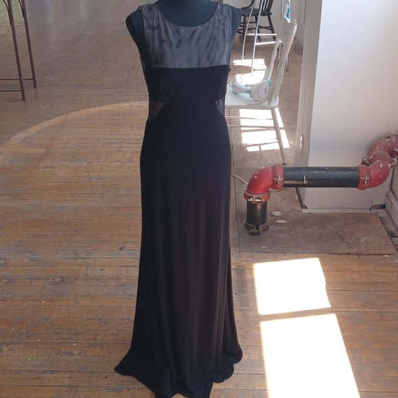 Black slinky sheer open back long maxi length dress - Picture 2 of 11